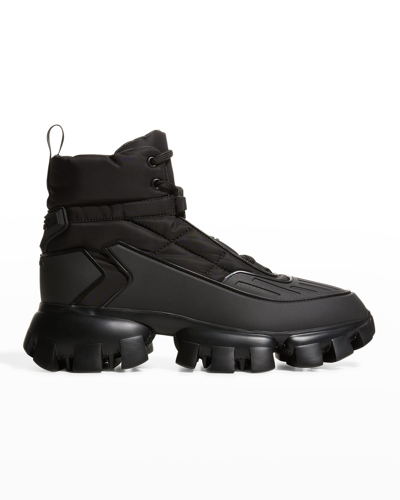 Shop Prada Men's Cloudburst Thunder Lug-sole Combat Boots In Nero