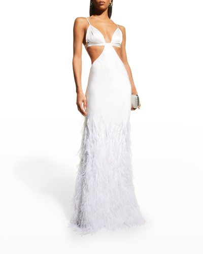 Shop Cult Gaia Raisa Feather-embellished Cutout Gown In Off White