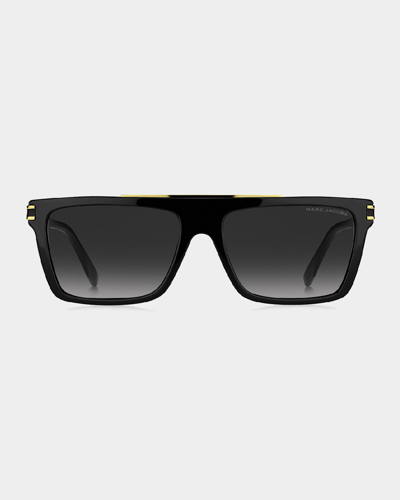 Shop Marc Jacobs Rectangle Acetate Shield Sunglasses In 0807 Black/grey