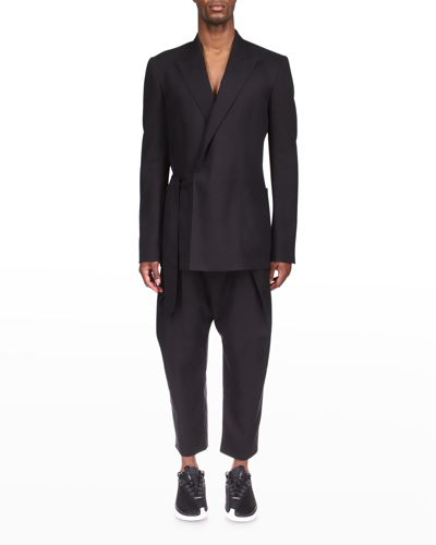 Shop Balmain Men's Peak-lapel Wrap Sport Jacket In Black