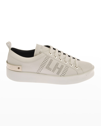Shop Les Hommes Men's Perforated Logo Leather Low-top Sneakers In White
