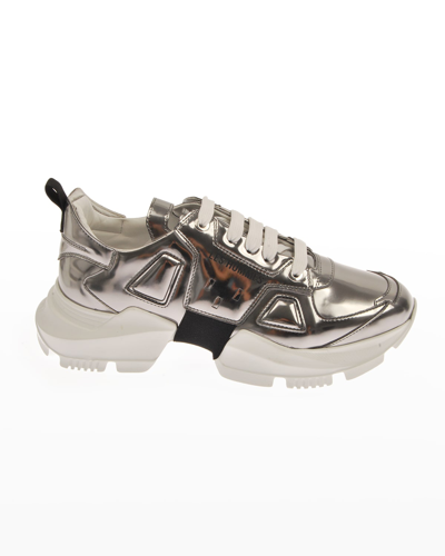 Shop Les Hommes Men's Metallic Chunky Low-top Sneakers In Silver