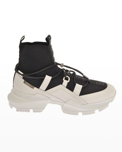 Shop Les Hommes Men's Sock Knit Chunky High-top Sneakers In Black