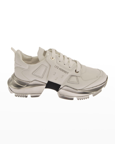 Shop Les Hommes Men's Metallic Chunky Low-top Sneakers In White
