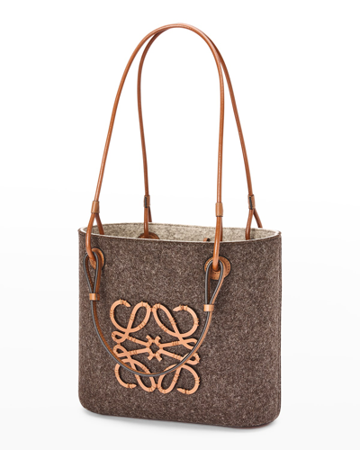 Shop Loewe Square Felt Logo Basket Tote Bag In 3115 Brown/beige