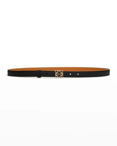 Shop Loewe Anagram Leather Belt In Black/gold