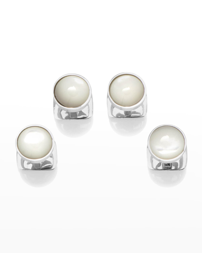 Shop Cufflinks, Inc Men's Sterling Silver Ribbed Mother Of Pearl Studs
