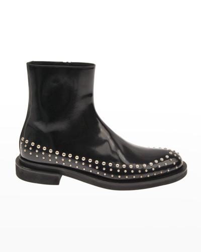 Shop Les Hommes Men's Studded Leather Zip Ankle Boots In Black