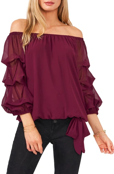 Shop Vince Camuto Off The Shoulder Tiered Balloon Sleeve Blouse In Purple