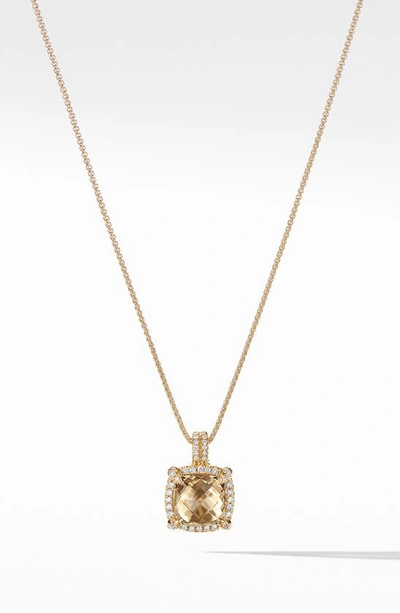 Shop David Yurman Châtelaine Pavé Bezel Pendant Necklace With Diamonds, 9mm In Champagne