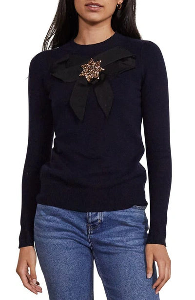 Shop Boden Felicity Bow Detail Sweater In Navy
