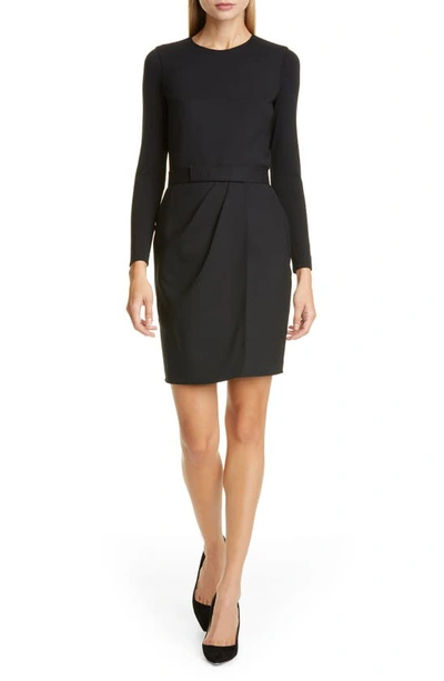 Shop Max Mara Olona Long Sleeve Stretch Wool Minidress In Black