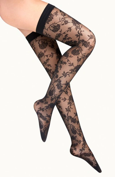 Shop Wolford Marie Lace Stay-up Stockings In Black