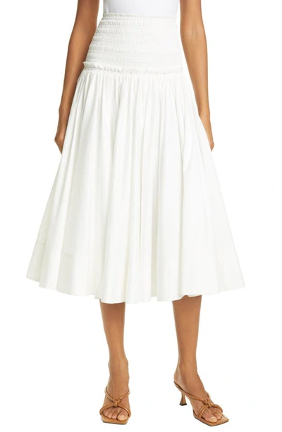 Shop Aje Cascade Smocked Midi Skirt In White