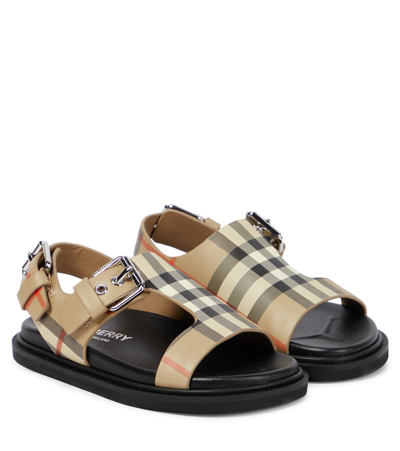 Shop Burberry Vintage Check Leather Sandals In Archive Beige Chk