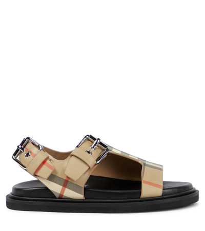 Shop Burberry Vintage Check Leather Sandals In Archive Beige Chk