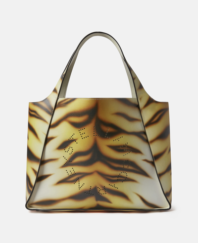 Shop Stella Mccartney Stella Logo Tiger Striped Tote Bag In Ivory