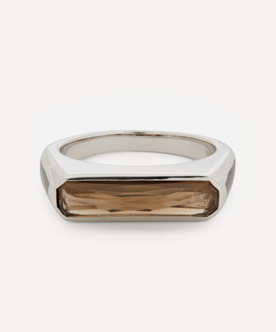 Shop Adore Adorn White Rhodium-plated Excellence Smoky Quartz And Black Mother Of Pearl Ring