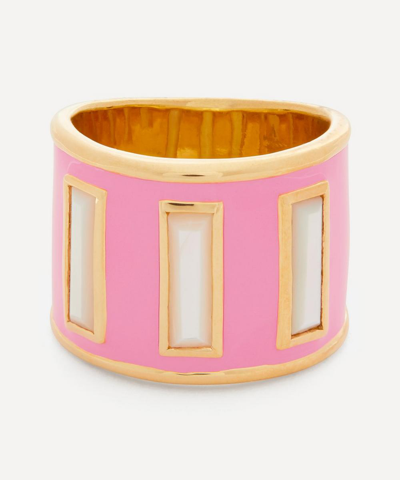 Shop Adore Adorn Gold Plated Vermeil Silver Gigi Pirouette Enamel Banded Pearl Ring