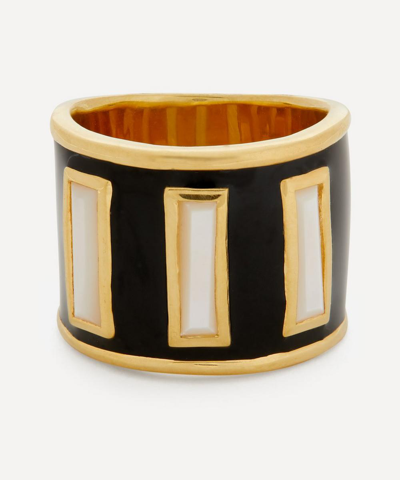 Shop Adore Adorn Gold Plated Vermeil Silver Gigi Black Enamel Banded Pearl Ring