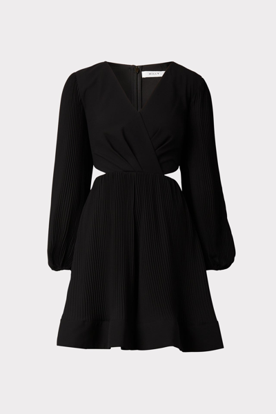 Shop Milly Winnie Cutout Pleated Dress In Black