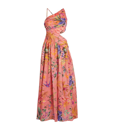 Shop Zimmermann Cotton Tropicana Asymmetric Dress In Pink