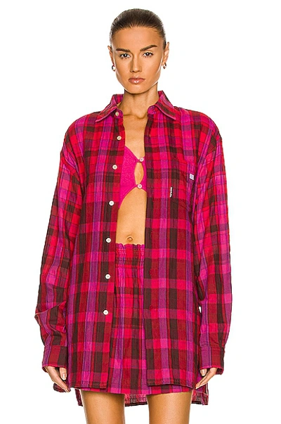 Shop Acne Studios Face Flannel Shirt In Fuchsia Pink & Wine Red