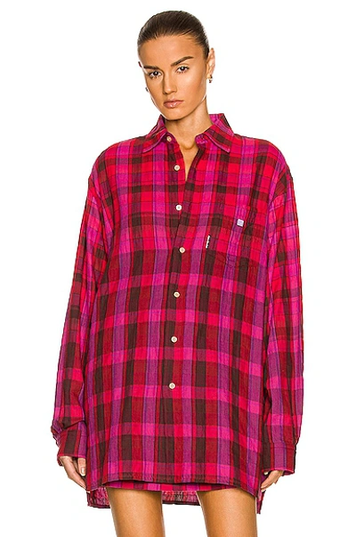 Shop Acne Studios Face Flannel Shirt In Fuchsia Pink & Wine Red