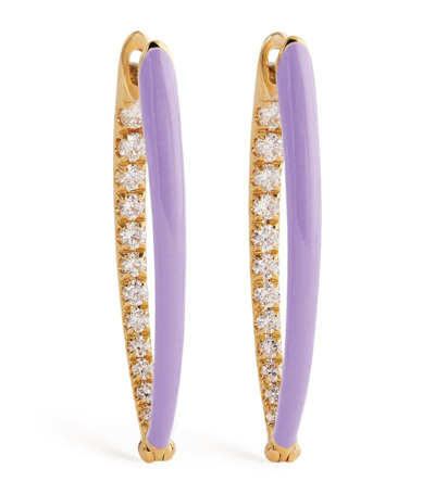 Shop Melissa Kaye Yellow Gold And Diamond Medium Cristina Earrings In Purple
