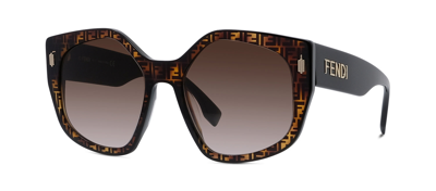 Shop Fendi Fe40017i 55f Geometric Sunglasses In Brown