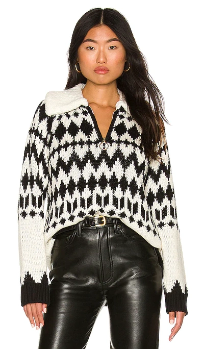 Show Me Your Mumu Faux Sherpa Collar Sun Valley Pullover In Black In 白色