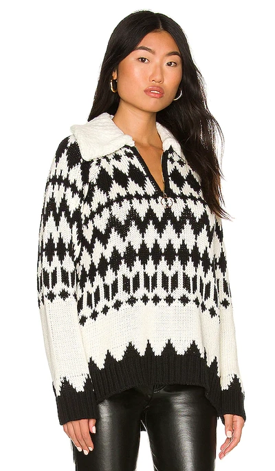 Show Me Your Mumu Faux Sherpa Collar Sun Valley Pullover In Black In 白色