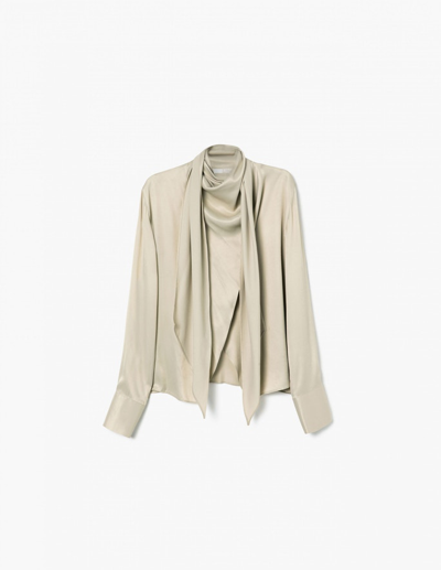 Shop A Line Draped Tie-detail High-neck Shirt In Champagne-beige