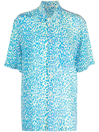 Stella Mccartney Animalier Print Silk Shirt In Blau