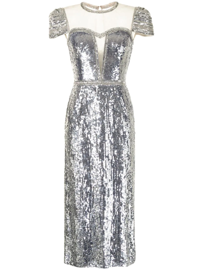 Shop Jenny Packham Sequin-embellished Tulle Dress In Silber