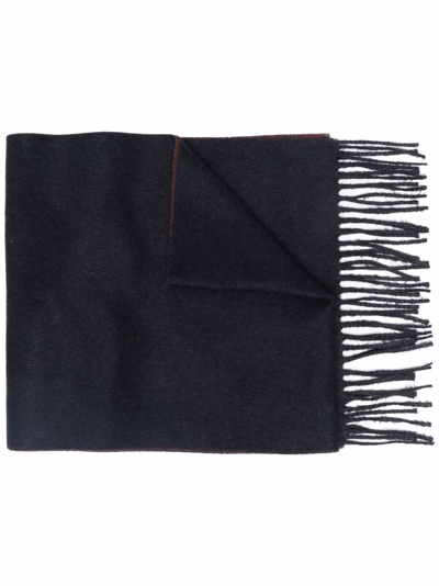 Shop Canali Fringe-trimmed Knitted Scarf In Blau