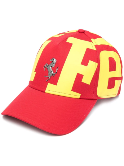 Shop Ferrari All-over Logo Print Baseball Cap In Rot