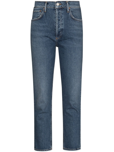 Shop Agolde Riley Cropped Straight-leg Jeans In Blau