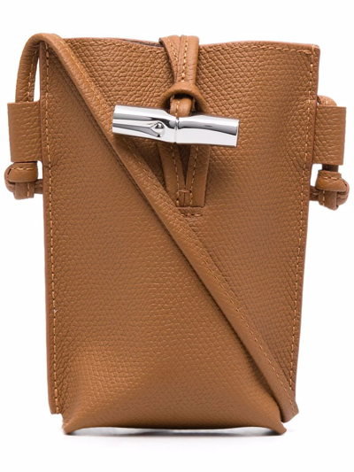 Shop Longchamp Roseau Leather Phone Holder In Braun