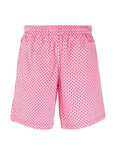Shop Alexander Mcqueen Skull-print Slip-on Swim Shorts In Rosa