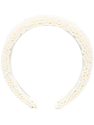 Shop Jennifer Behr Faux Pearl-embellished Hairband In Weiss