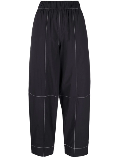 Shop Ganni Contrast-stitching Straight Trousers In Schwarz