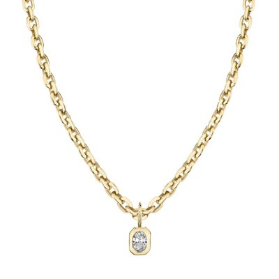 Shop Lizzie Mandler Emerald-cut Diamond Bezel Solitaire Charm Necklace In Yellow Gold,white Diamond