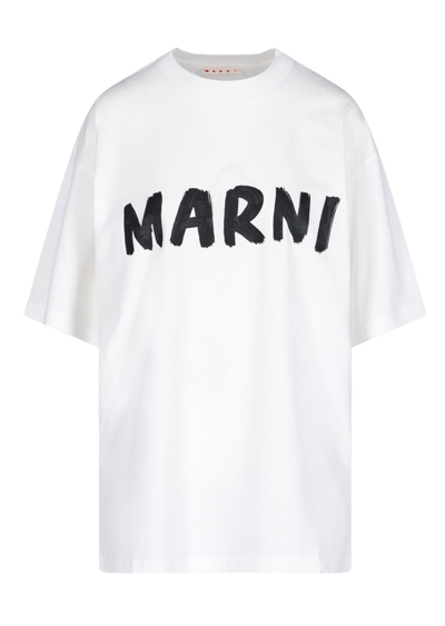 Shop Marni Logo Printed Crewneck T In White