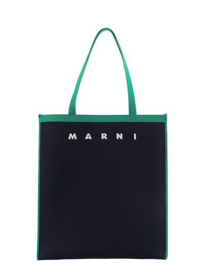 Shop Marni Logo Printed Tote Bag In Blue