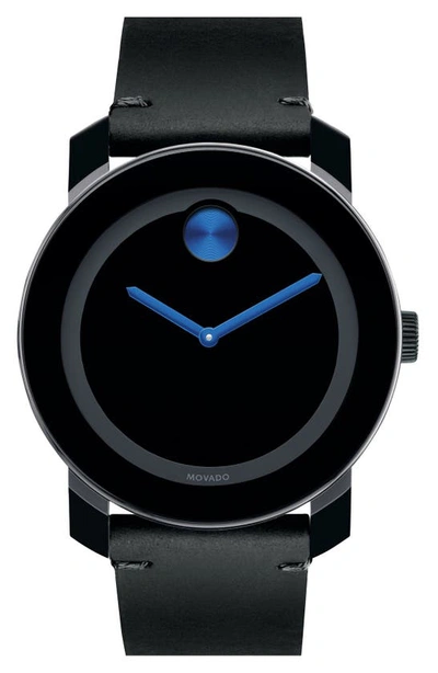 Shop Movado 'bold' Leather Strap Watch, 42mm In Grey/ Black/ Blue