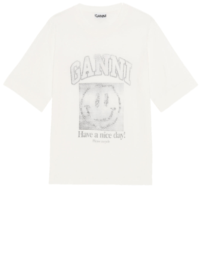 Shop Ganni Crewneck White Smiley T-shirt