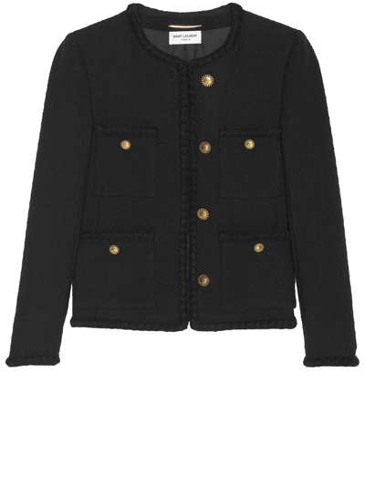 Saint Laurent Tweed Diamond Pocket Short Jacket In Black