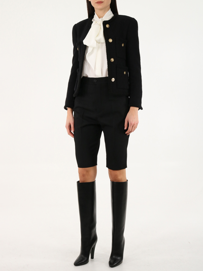 Saint Laurent Tweed Diamond Pocket Short Jacket In Black