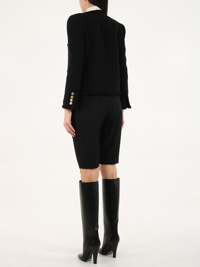 Saint Laurent Tweed Diamond Pocket Short Jacket In Black